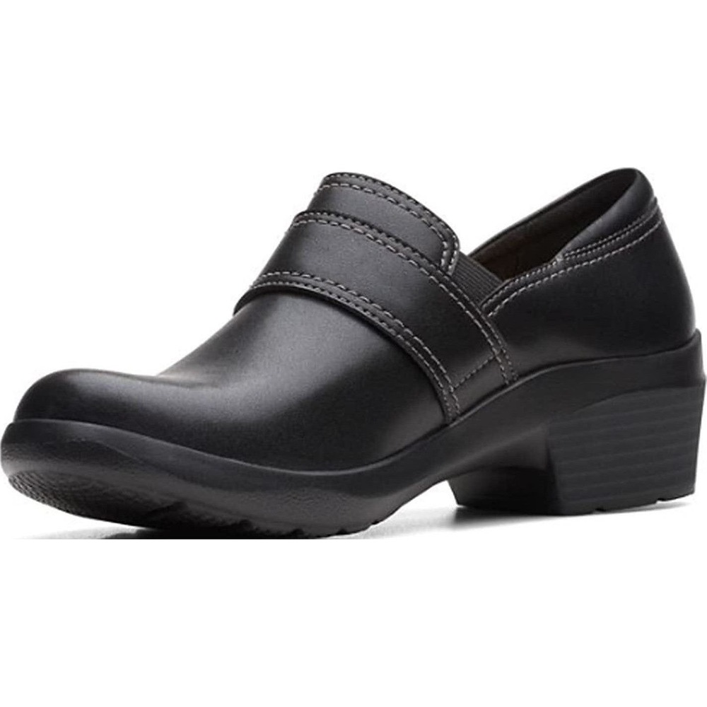 Clarks Womens Angie Poppy Black Leather Comfort Loafers Shoes 8.5 Wide